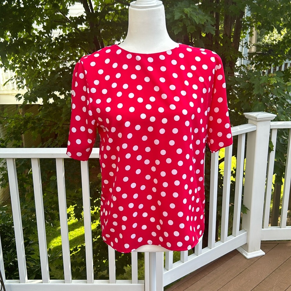 Vintage ‘80s Pierre Cardin hot pink polka dot blouse size 4